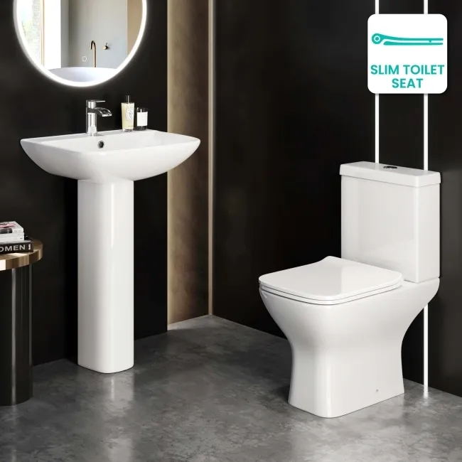 Atlanta Rimless Close Coupled Toilet & Pedestal Basin Set
