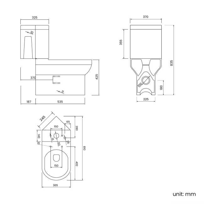 Denver Rimless Fully Back to Wall Close Coupled Corner Toilet With Soft Close Slim Seat