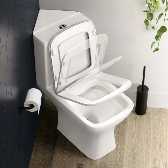 Atlanta Rimless Close Coupled Corner Toilet With Soft Close Slim Seat