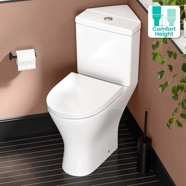 Orlando Rimless Comfort Height Close Coupled Corner Toilet With Soft Close Seat