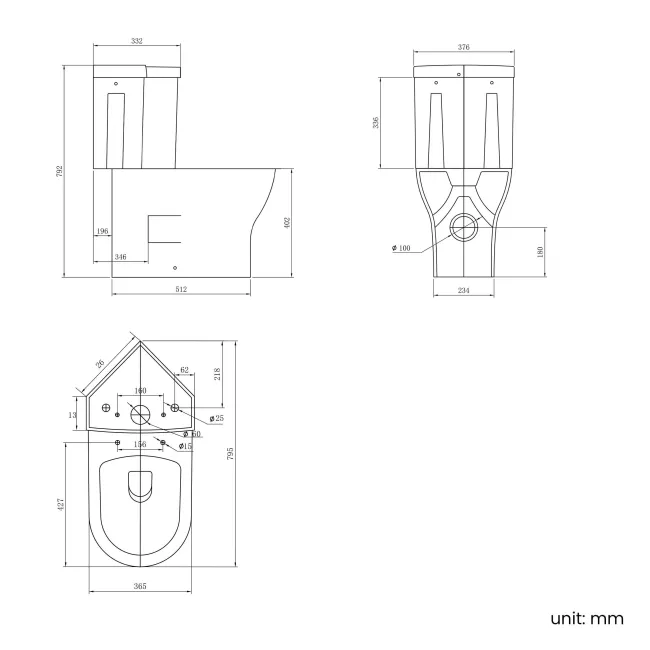 Orlando Rimless Fully Back to Wall Close Coupled Corner Toilet With Soft Close Slim Seat