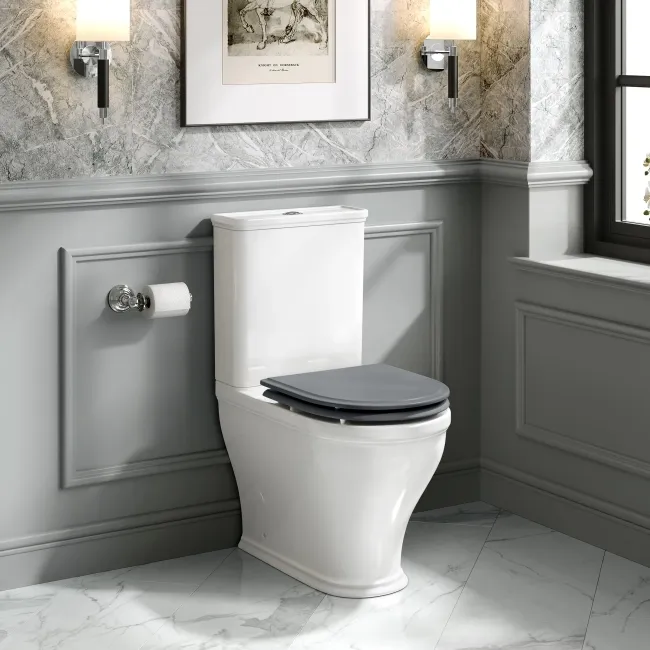 Kansas Traditional Rimless Close Coupled Toilet With Dove Grey Wooden Seat