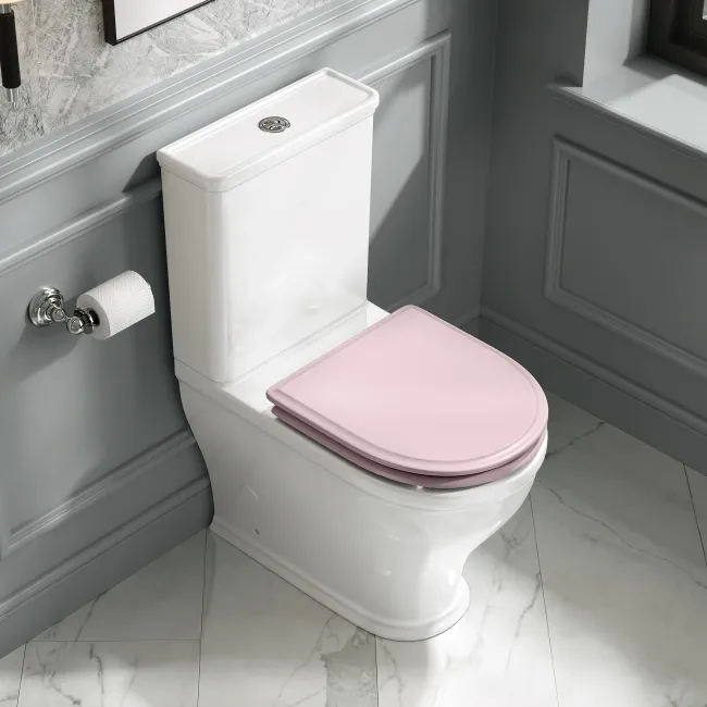 Kansas Traditional Rimless Close Coupled Toilet With Cashmere Pink Wooden Seat