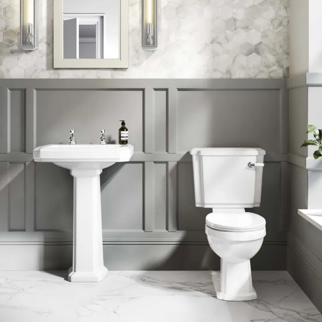 Hudson Traditional Close Coupled Toilet & Pedestal Basin Set - Double Tap Hole