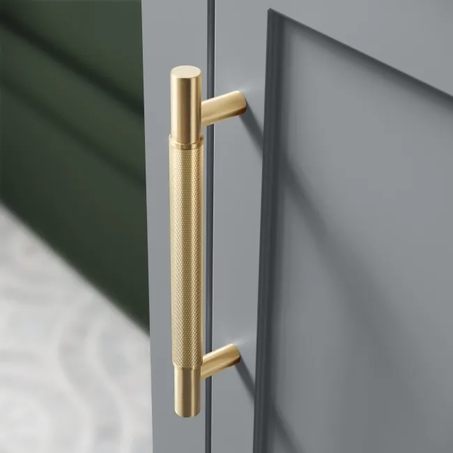 Bermuda Dove Grey Floor Standing Tall Cabinet 1500x350mm - Brass Knurled Handles