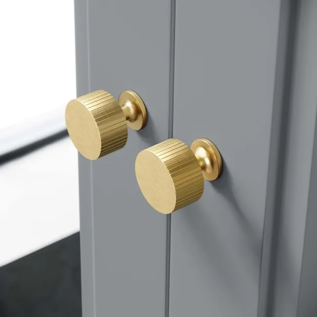 Dove Grey Wall Hung Mirror Cabinet 700x600mm - Brushed Brass Accents