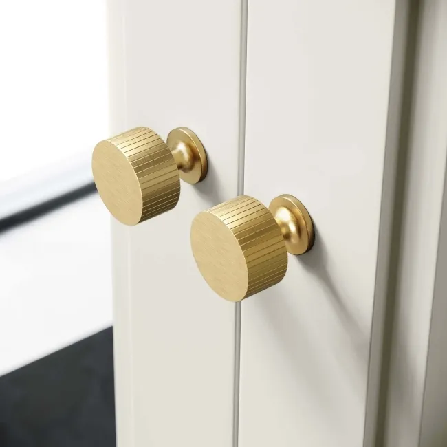 Chalk White Wall Hung Mirror Cabinet 700x600mm - Brushed Brass Accents