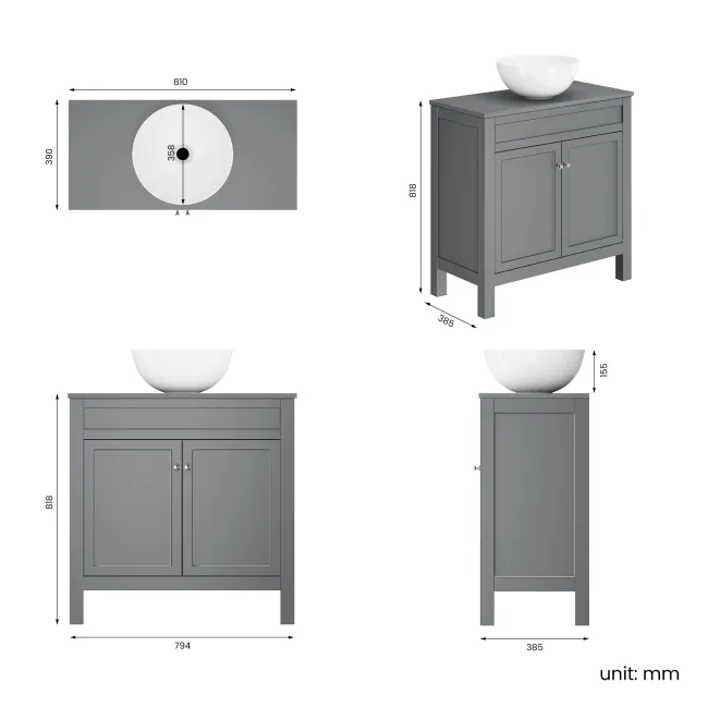Bermuda Dove Grey Vanity With Round Counter Top Basin 800mm