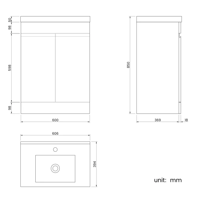 Trent Gloss White Basin Vanity 600mm