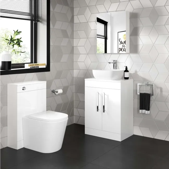 Avon Gloss White Vanity with Curved Counter Top Basin 600mm