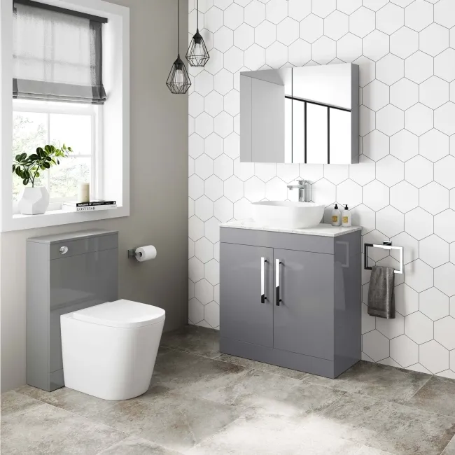 Avon Stone Grey Vanity with Marble Top & Curved Counter Top Basin 800mm