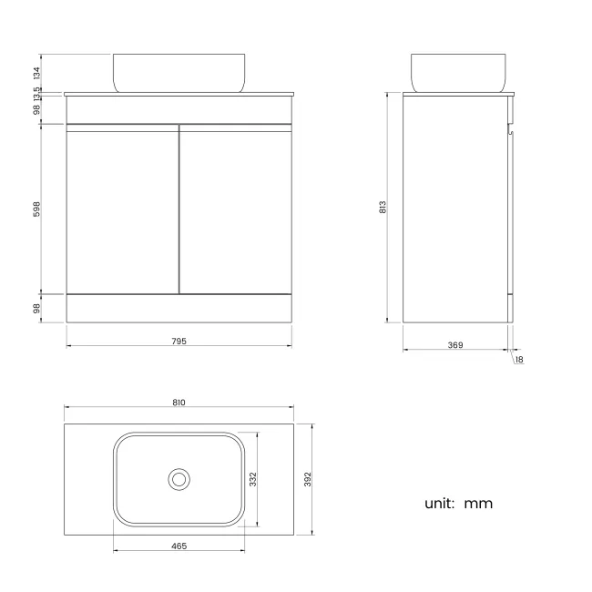 Trent Gloss White Vanity with Marble Top & Curved Counter Top Basin 800mm