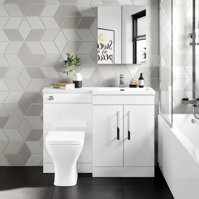 Avon Gloss White Combination Vanity Basin and Atlanta Toilet 1100mm - Right Handed