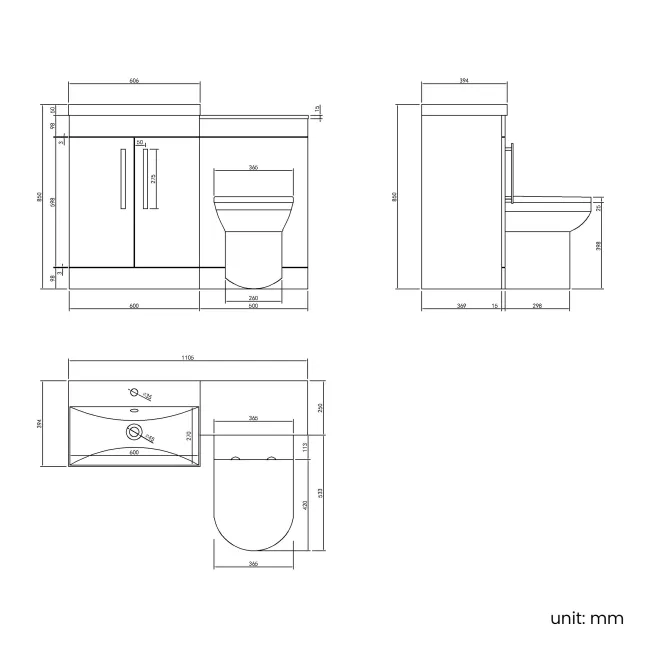 Avon Stone Grey Combination Vanity Basin and Miami Toilet 1100mm