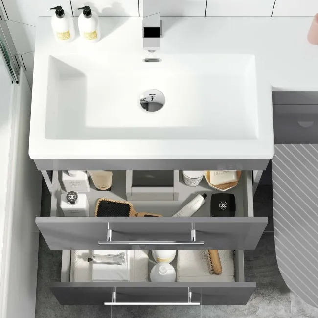 Avon Stone Grey Basin Vanity Drawer and Back To Wall Unit 1100mm - Left Handed