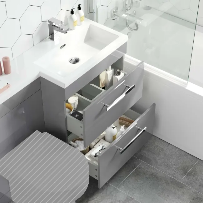 Avon Stone Grey Basin Vanity Drawer and Back To Wall Unit 1100mm - Right Handed