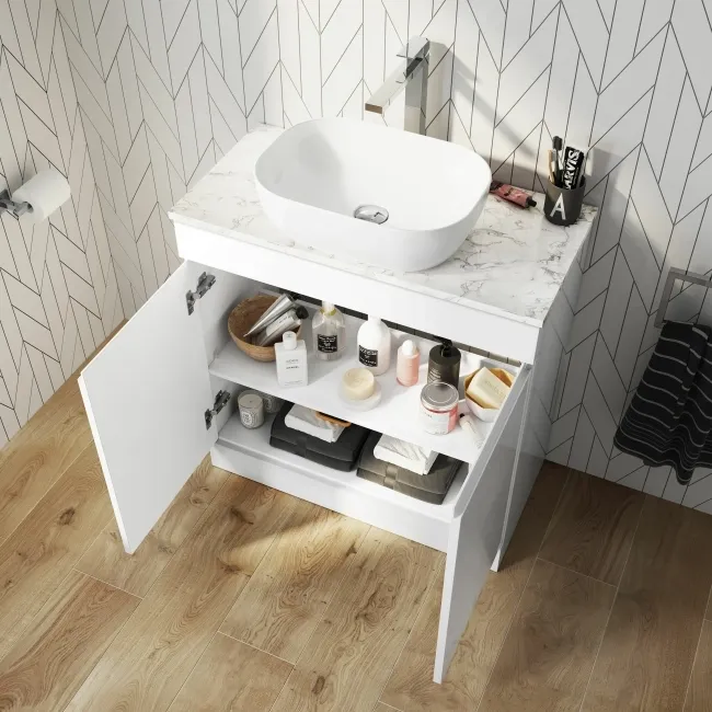 Trent Gloss White Cabinet with Marble Top 800mm - Excludes Counter Top Basin