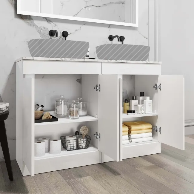 Trent Gloss White Cabinet with Marble Top 1200mm - Excludes Counter Top Basins