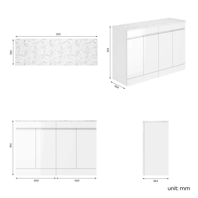 Trent Gloss White Cabinet with Marble Top 1200mm - Excludes Counter Top Basins