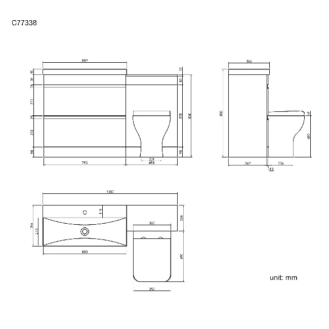 Trent Gloss White Combination Basin Drawer and Atlanta Toilet 1300mm
