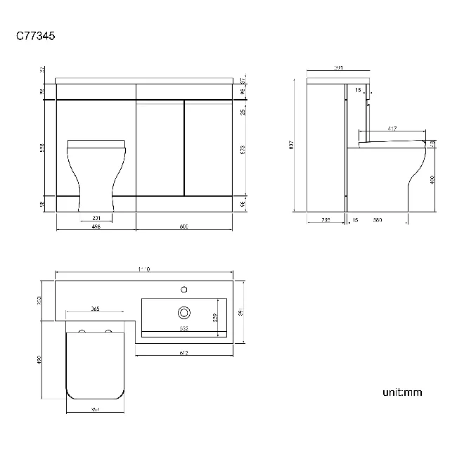 Trent Gloss White Combination Vanity Basin and Atlanta Toilet 1100mm - Right Handed
