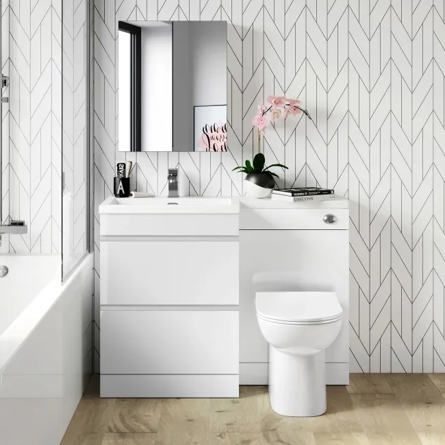 Trent Gloss White Combination Basin Drawer and Aruba Toilet 1100mm - Left Handed