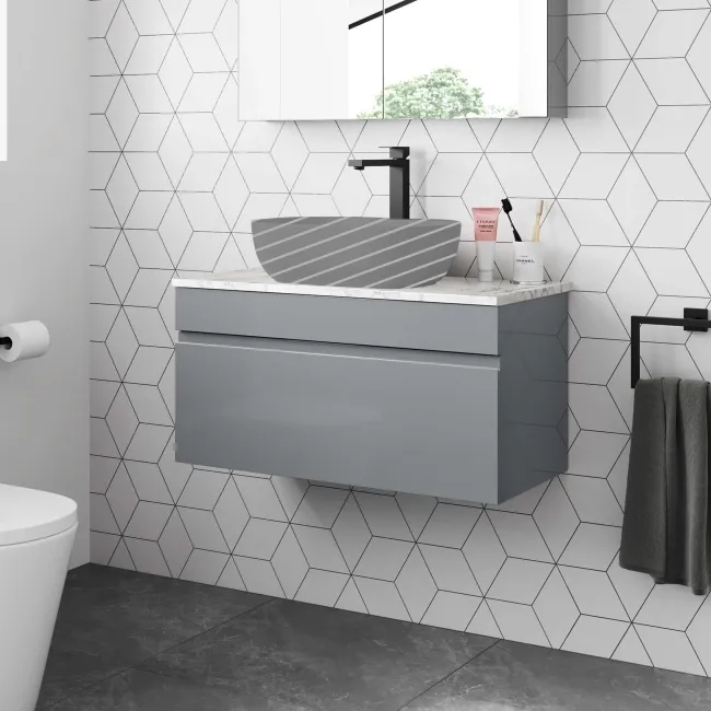 Trent Stone Grey Wall Hung Drawer with Marble Top 800mm - Excludes Counter Top Basin