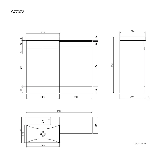 Trent Stone Grey Basin Vanity and Back To Wall Unit 1000mm