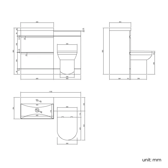 Trent Stone Grey Combination Basin Drawer and Miami Toilet 1100mm