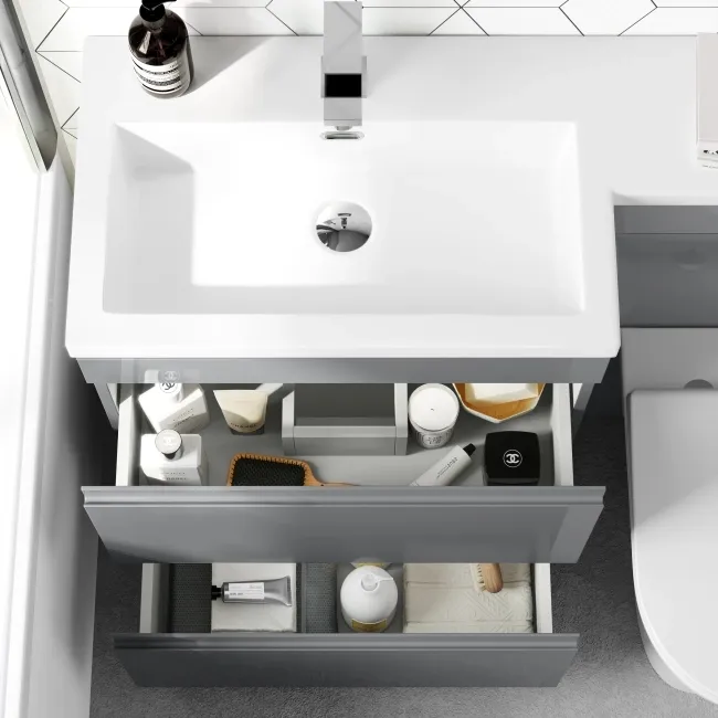 Trent Stone Grey Combination Basin Drawer and Aruba Toilet 1100mm - Left Handed