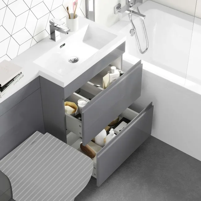 Trent Stone Grey Basin Vanity Drawer and Back To Wall Unit 1100mm - Right Handed