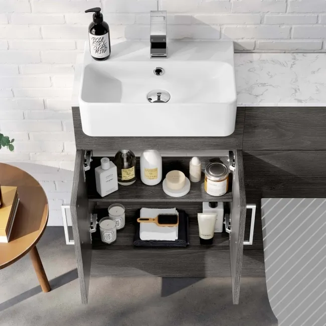 Harper Charcoal Elm Basin Vanity with Marble Top & Back To Wall Unit 1000mm