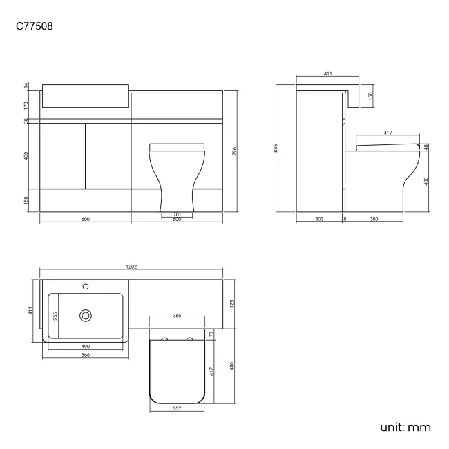 Foster Gloss White Combination Vanity Basin with Marble Top & Atlanta Toilet 1200mm
