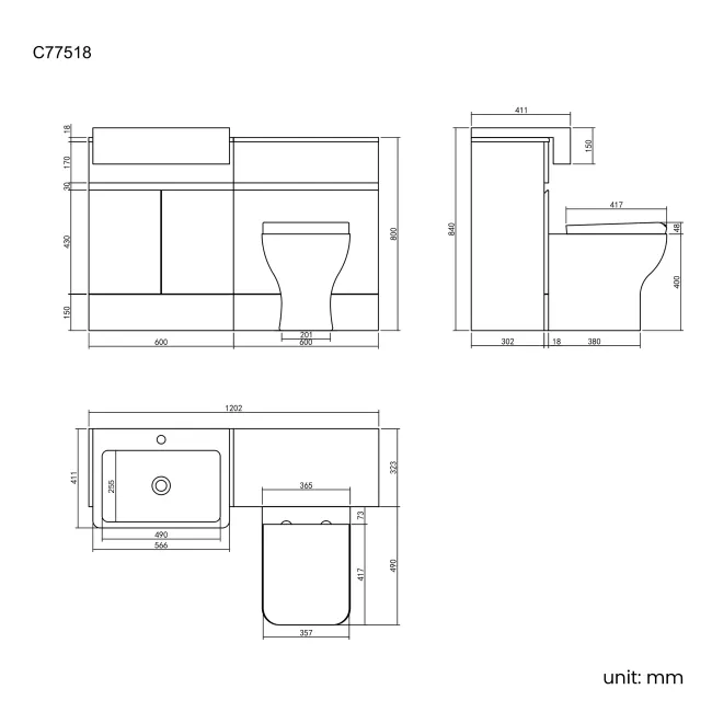Foster Stone Grey Combination Vanity Basin and Atlanta Toilet 1200mm