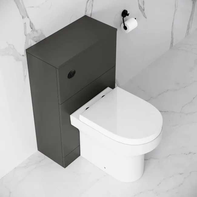 Elba Graphite Grey Slimline Back To Wall Unit and Denver Toilet - Black Accents
