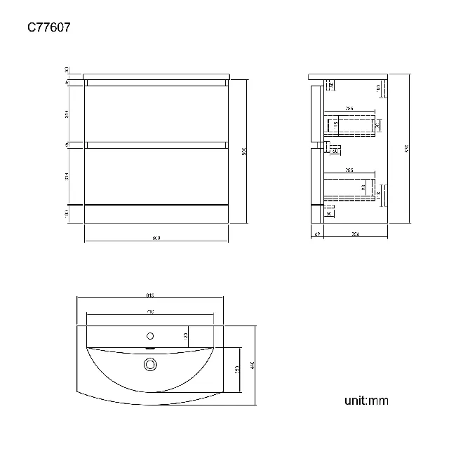 Bali Gloss White Basin Drawer Vanity 800mm