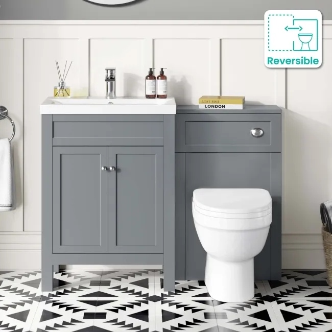 Bermuda Dove Grey Combination Vanity Basin and Seattle Toilet 1100mm