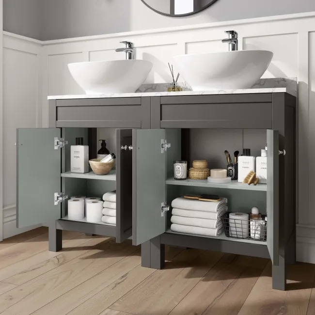 Bermuda Graphite Grey Vanity with Marble Top & Oval Counter Top Basin 1200mm