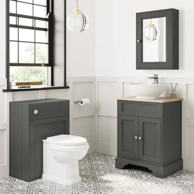 Lucia Graphite Grey Vanity with Oak Effect Top & Oval Counter Top Basin 640mm