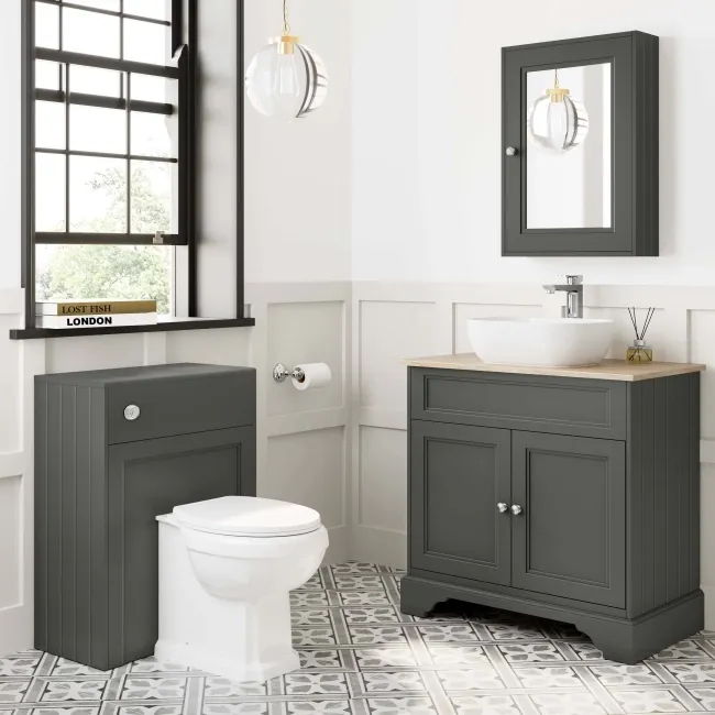 Lucia Graphite Grey Vanity with Oak Effect Top & Curved Counter Top Basin 840mm