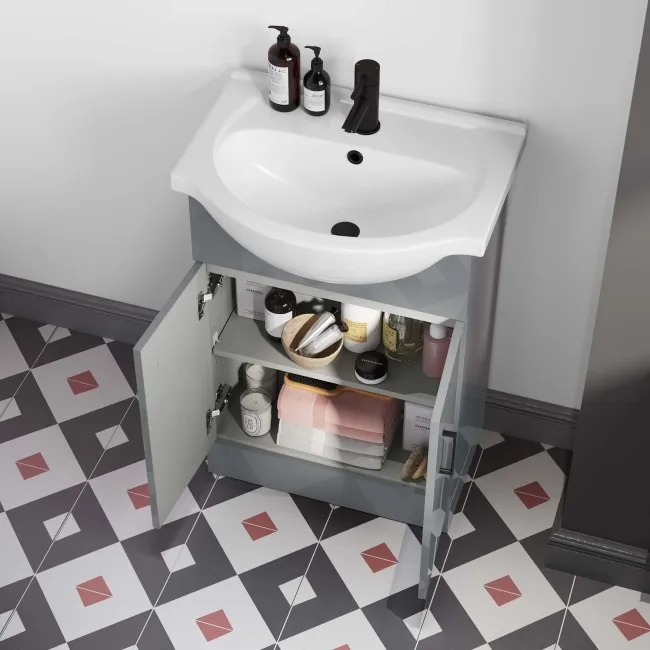 Quartz Stone Grey Vanity with Semi Recessed Basin 550mm - Black Accents