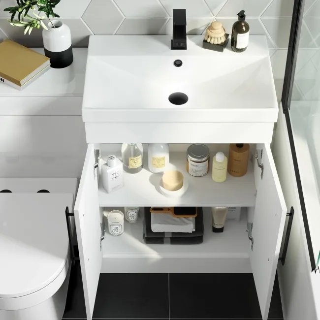Avon Gloss White Combination Vanity Basin and Miami Toilet 1100mm - Black Accents