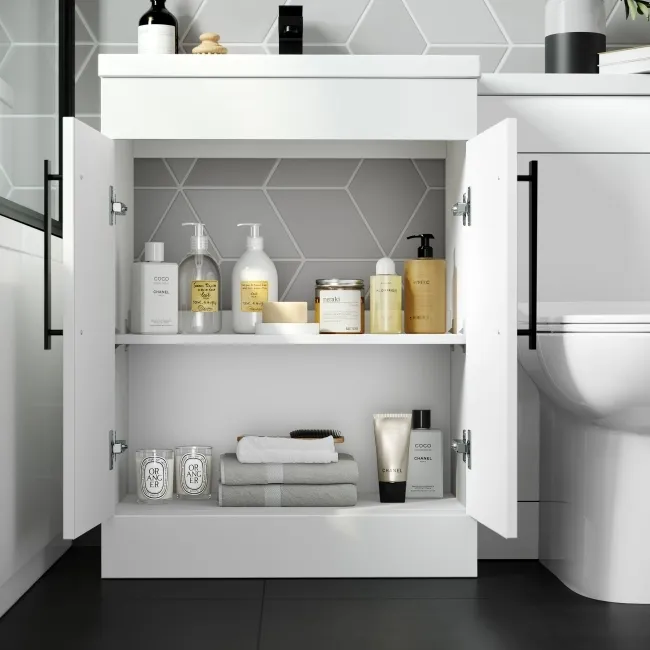 Avon Gloss White Combination Vanity Basin and Aruba Toilet 1100mm - Black Accents - Left Handed