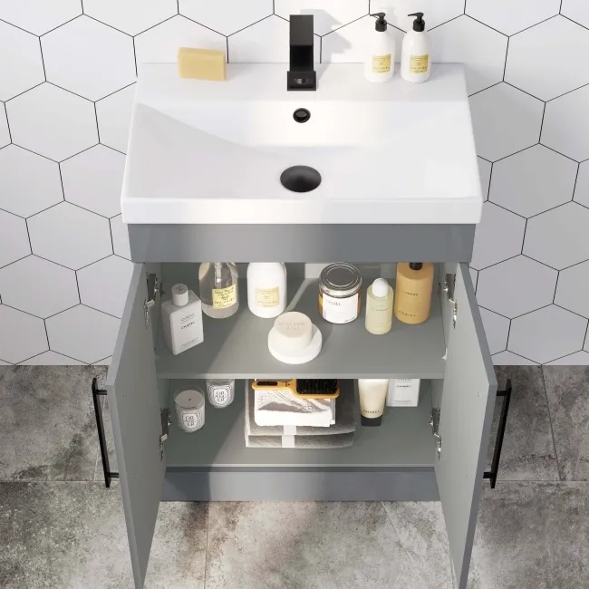 Avon Stone Grey Basin Vanity 600mm - Black Accents