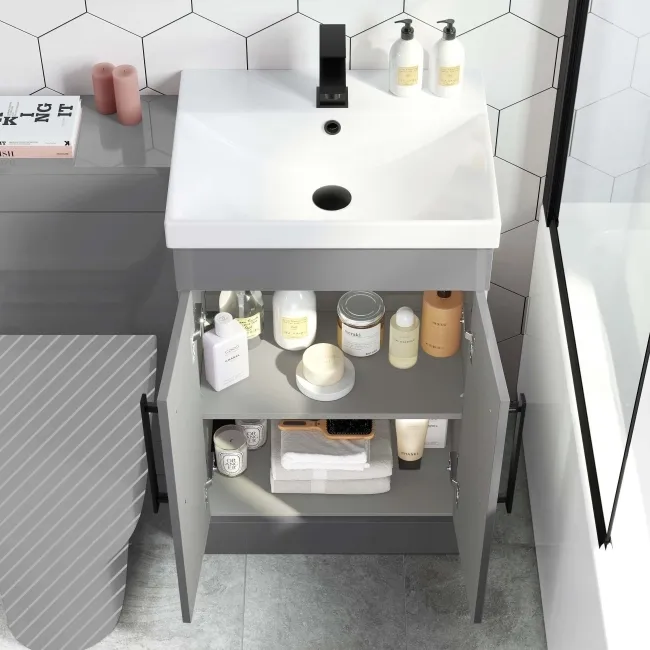 Avon Stone Grey Basin Vanity and Back To Wall Unit 1000mm - Black Accents