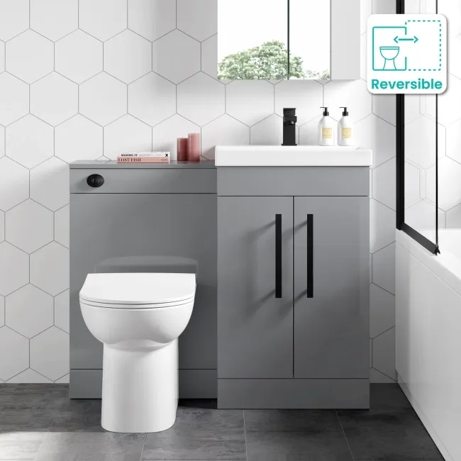 Avon Stone Grey Combination Vanity Basin and Aruba Toilet 1000mm - Black Accents