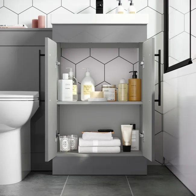 Avon Stone Grey Combination Vanity Basin and Aruba Toilet 1000mm - Black Accents