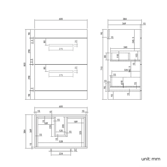 Avon Stone Grey Combination Basin Drawer and Miami Toilet 1100mm - Black Accents