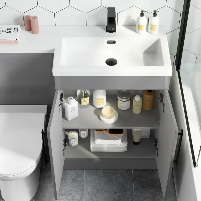 Avon Stone Grey Combination Vanity Basin and Aruba Toilet 1100mm - Black Accents - Right Handed