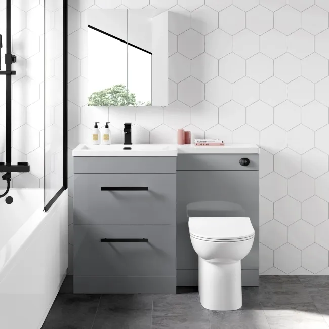 Avon Stone Grey Combination Basin Drawer and Aruba Toilet 1100mm - Black Accents - Left Handed